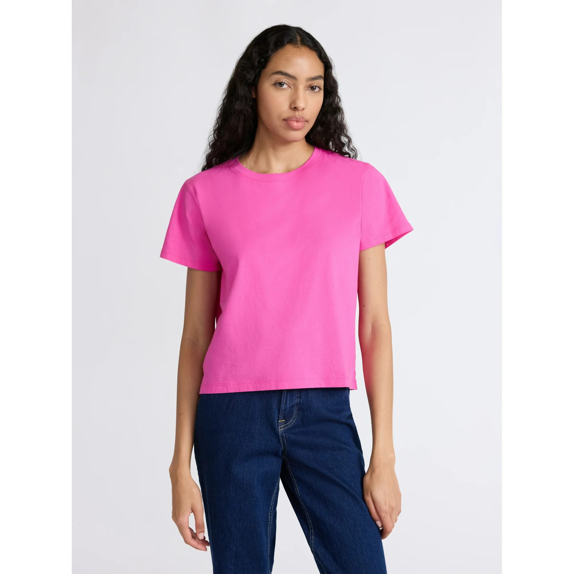 Free Assembly Women's and Women's Plus Cotton Cropped Boxy Tee with Short Sleeves, Sizes XS-4X | Walmart (US)