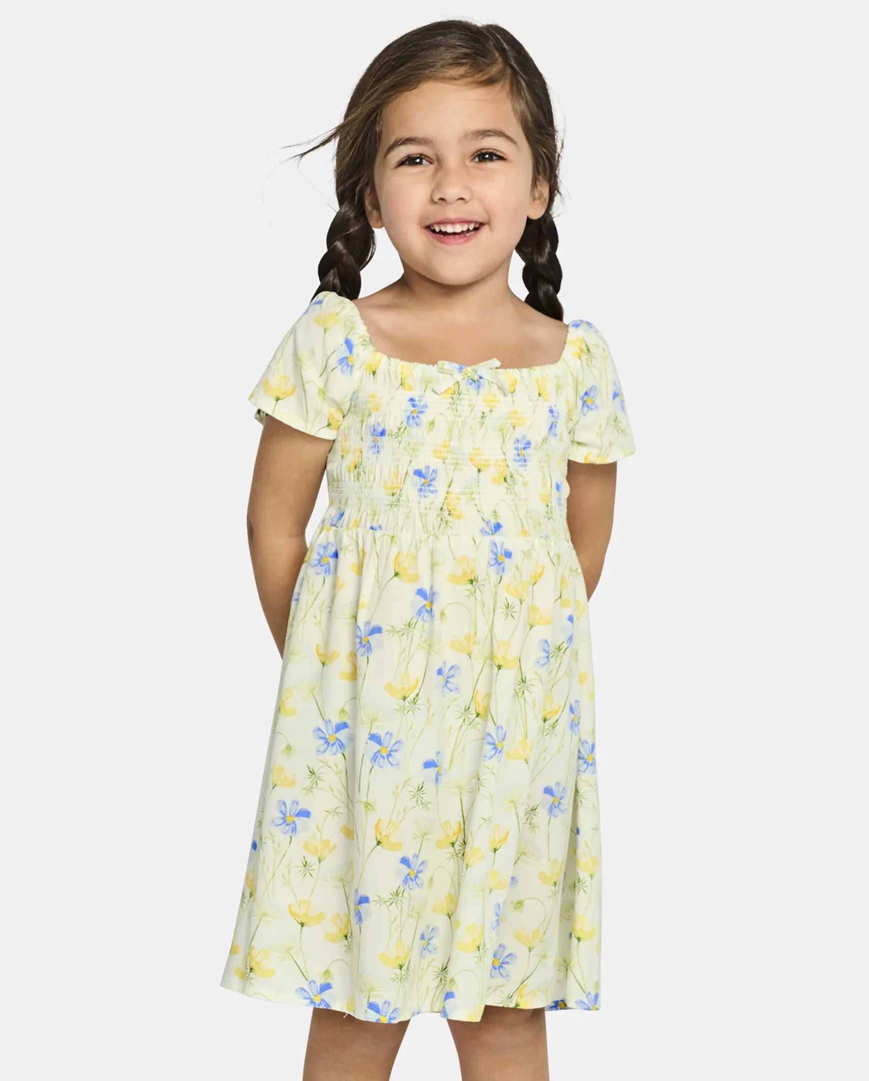 Girls Mommy And Me Short Flutter Sleeve Floral Print Challis Woven Smocked Dress | The Children's... | The Children's Place