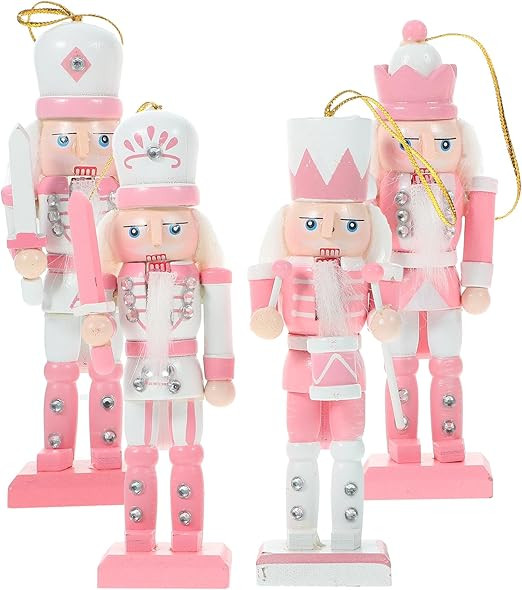 Toyvian 4pcs Christmas Nutcracker Decoration Pink Christmas Nutcracker Ornament Xmas Wooden Nutcr... | Amazon (CA)