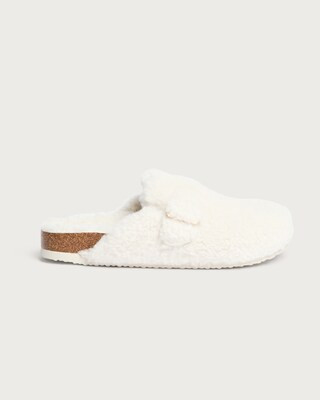 F&F Shearling Buckle Footbed Slippers in Cream | Tesco F&F