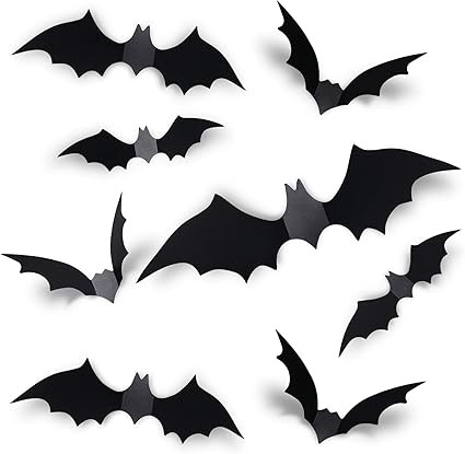 Coogam 60PCS Halloween Bats Decoration, 4 Different Sizes Realistic PVC Black 3D Scary Bat Sticke... | Amazon (US)