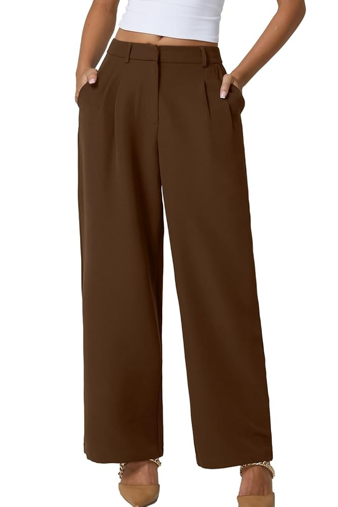 QINSEN Wide Leg Dress Pants for Women High Waisted Wrinkle Free Work Pants with Pockets Casual Sl... | Amazon (US)