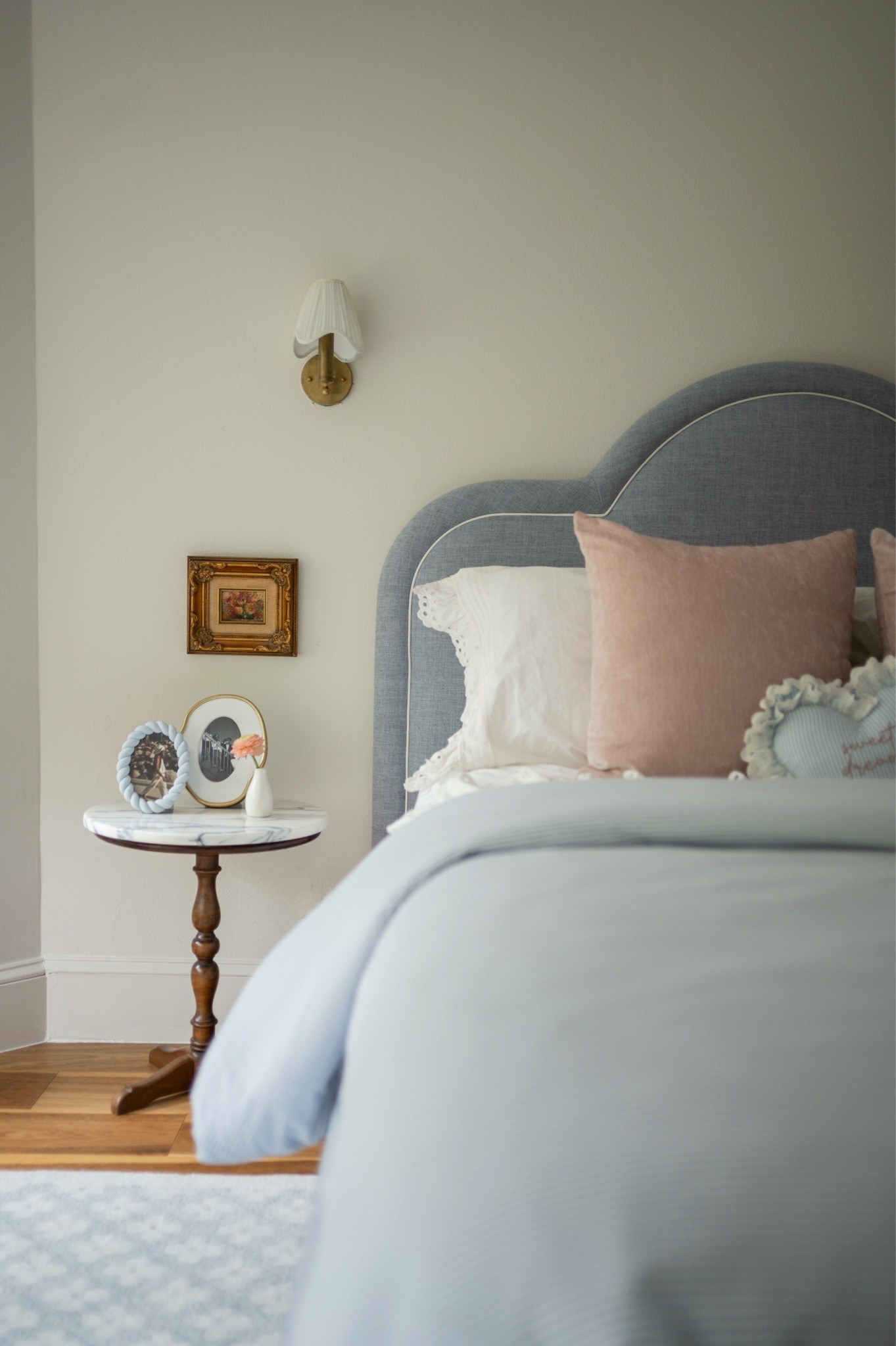 Blue upholstered bed and bedding for my daughters room

#LTKHome