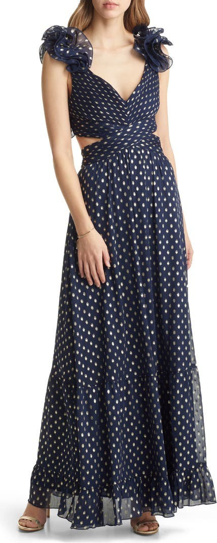 Shimmer Chiffon Ruffle Cutout Maxi Dress - Vici Dress | Nordstrom
