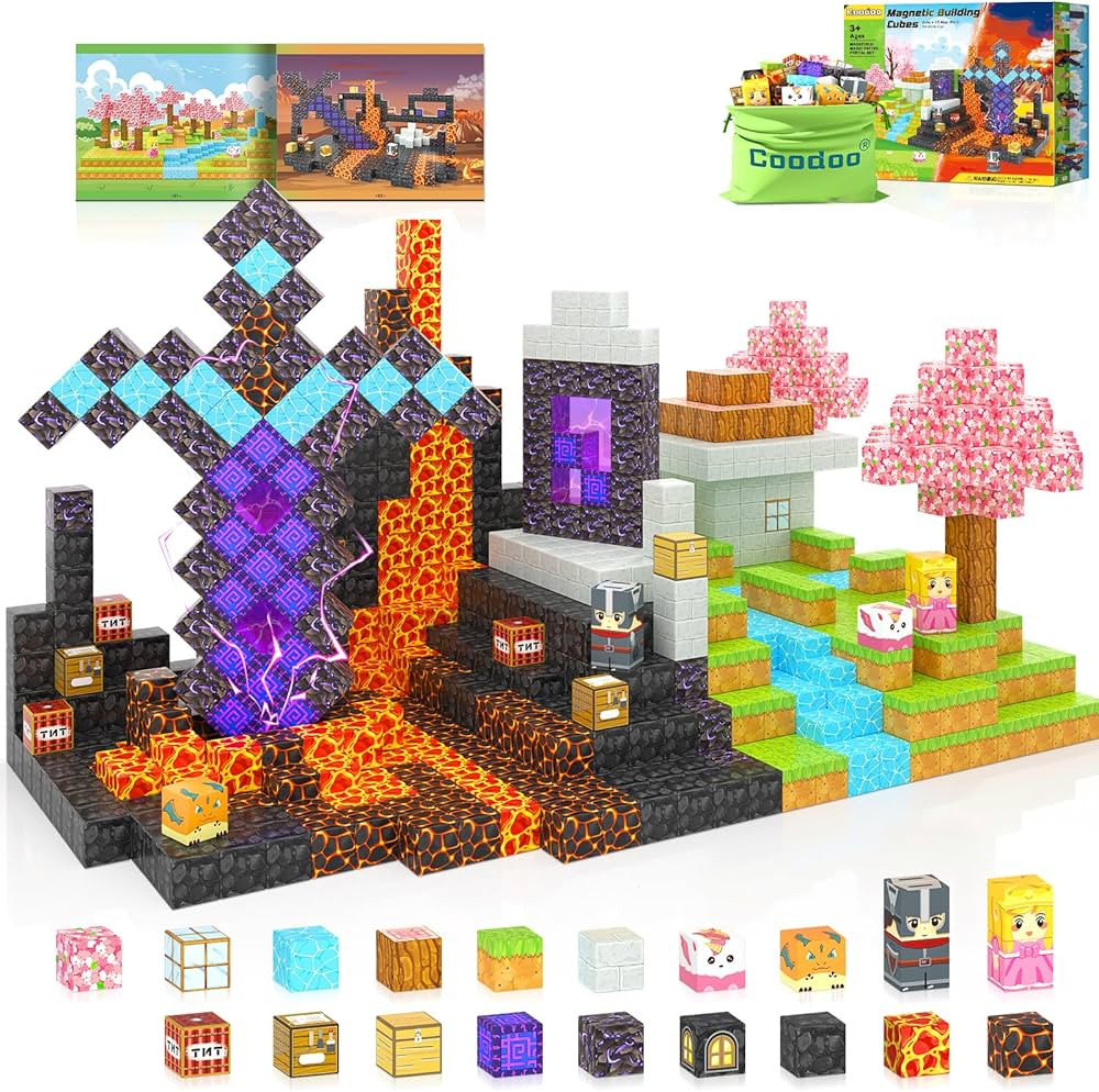 110PCS Magnetic Blocks - Build Mine Magnet World Magic Sword Portal Set, Magnet Kids Toys for Boy... | Amazon (US)