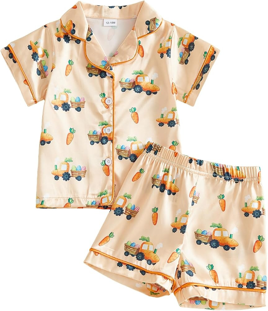 Kuriozud Kids Toddler Boy Easter Pajamas Short Sleeve Button Down Shirt Top and Shorts 2pcs Pjs S... | Amazon (US)