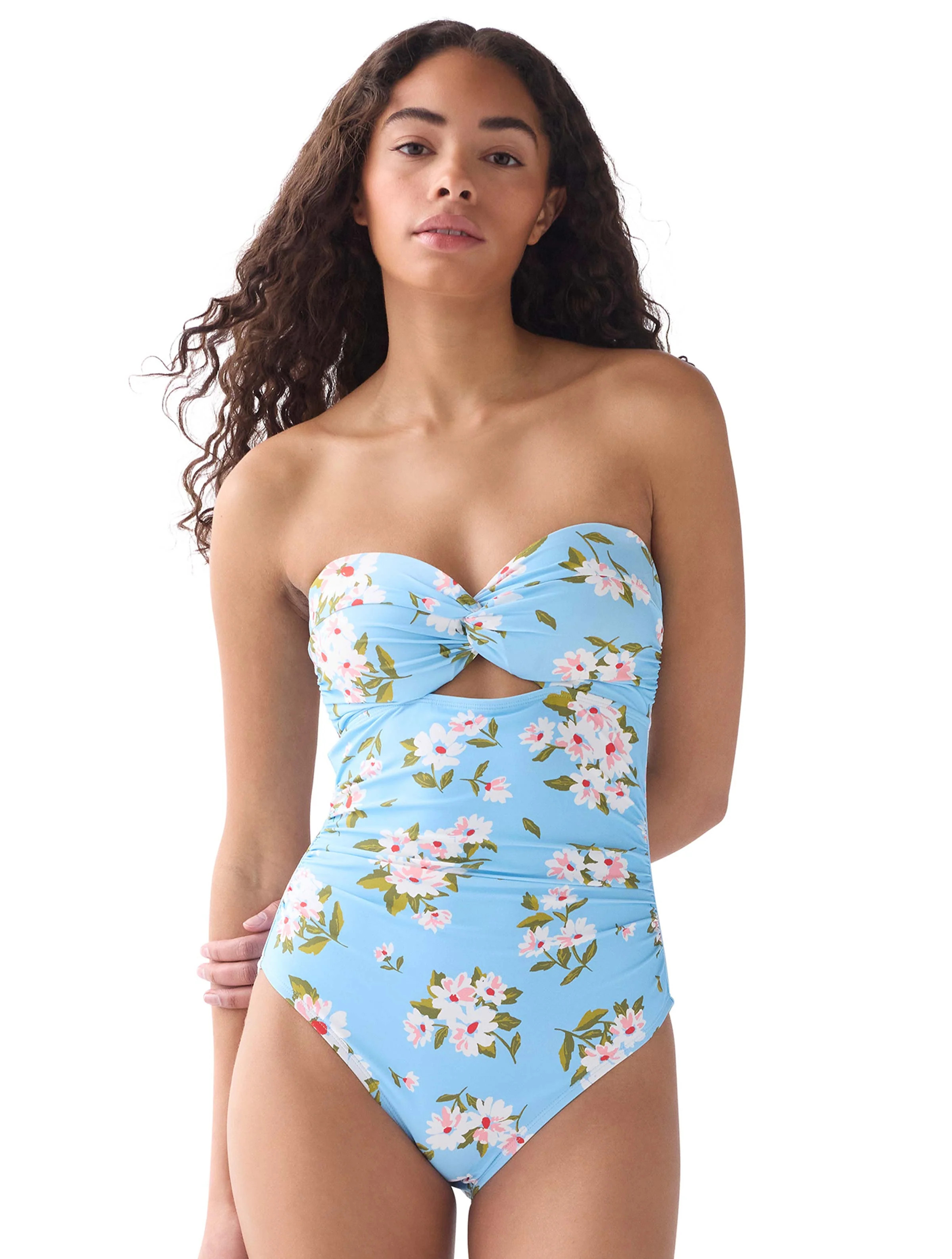 kate spade new york Twist Front Shirred One Piece Swimsuit - Spring Da | Beach2Ocean