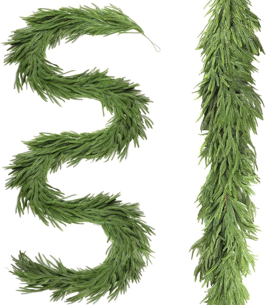 15 Ft Christmas Artificial Norfolk Pine Garland, Real Touch Faux Greenery Garland for Holiday Man... | Amazon (US)
