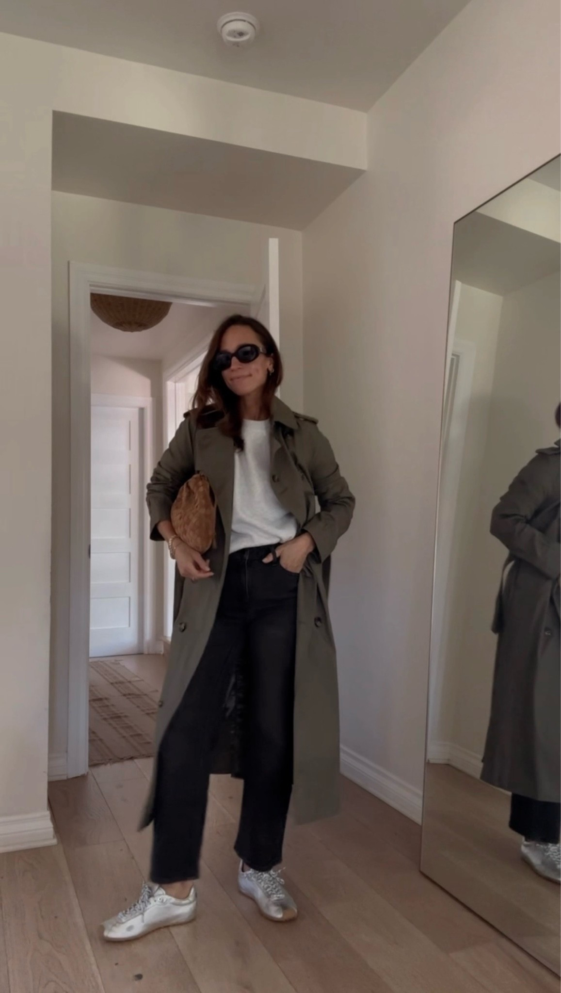 The perfect laid-back fall layers 🍂 These faded-black wide-leg jeans paired with a cozy grey sweatshirt and olive trench feel casual and comfortable, but still polished enough for everyday. All three pieces are from @quince! #quincepartner

#LTKOver40