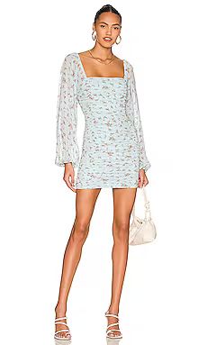 MORE TO COME Jaliyah Ruched Mini Dress in Black Floral from Revolve.com | Revolve Clothing (Global)