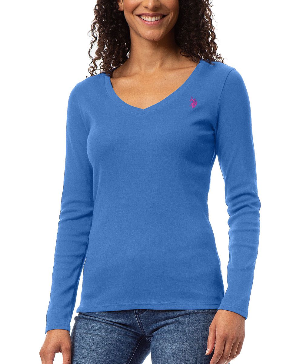 U.S. Polo Assn. Women's Tee Shirts ULTRAMARINE - Ultramarine Blue Long-Sleeve V-Neck Top - Women | Zulily