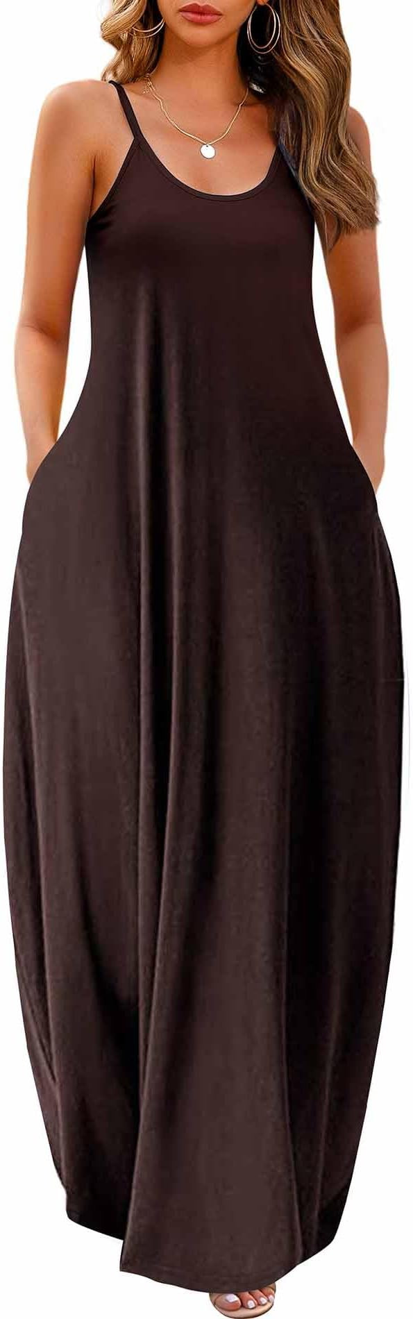 Wolddress Womens Maxi Dress with Pockets 2026 Casual Strap Plus Size Loose Plain Long Office Summ... | Amazon (US)
