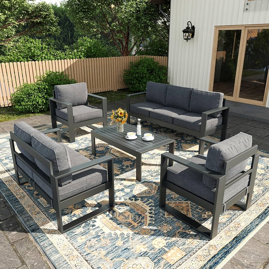 5 Piece Modern Aluminum Patio Furniture Set, Outdoor Patio Sectional Conversation Metal Seating S... | Amazon (US)