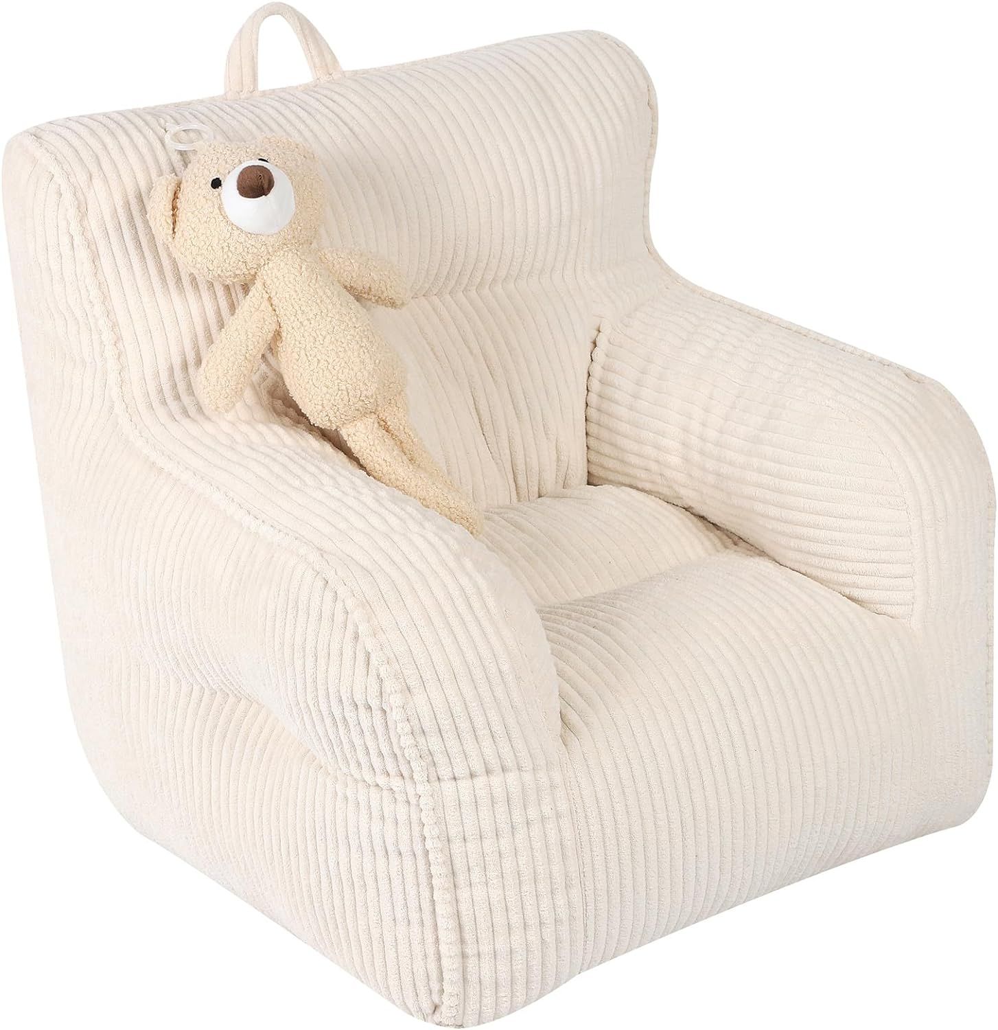 Kids Bean Bag Chair with a Plush Bear, Comfy Toddler Chair for Boys and Girls, Beige | Amazon (US)