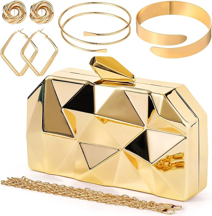 5 Pcs Clutch Purse for Women Evening Prom Purses Metallic Handbag for Wedding Banquet Retro Jewel... | Amazon (US)