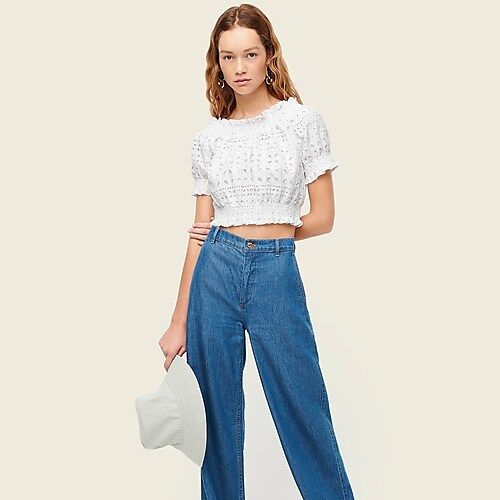 Puff-sleeve smocked top in eyelet | J.Crew US