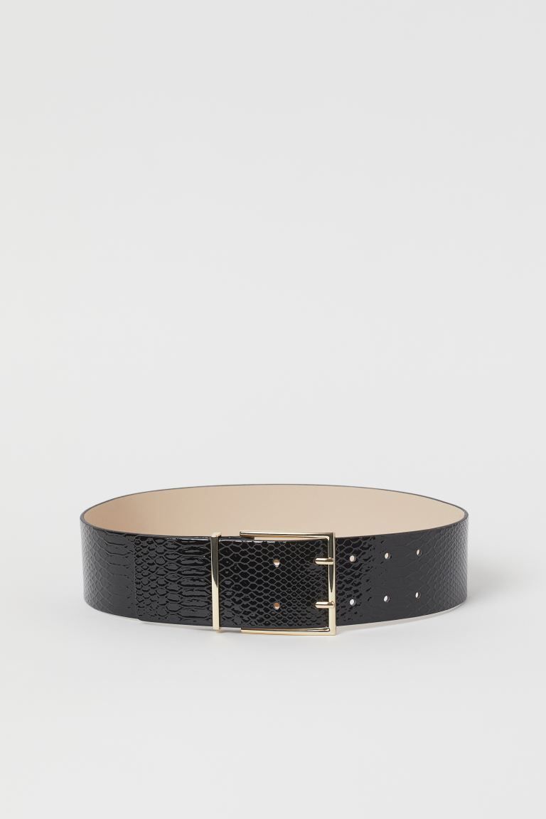 Wide waist belt in shiny, snakeskin-patterned faux leather with a metal buckle. Width approx. 2 1... | H&M (US + CA)
