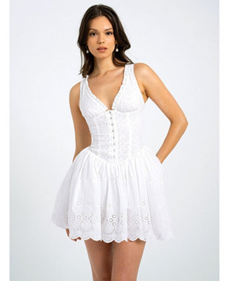 Women Aaliyah White Eyelet Plunging Halter Drop Waist Mini Dress | Macy's