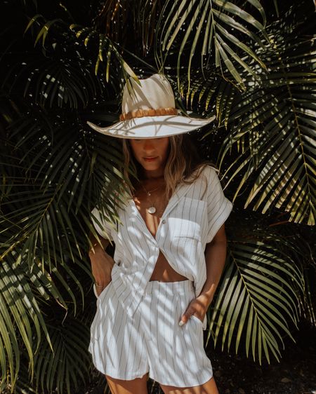 VICI Collection  + Lack of Color ✨ The Demetria Linen Set is almost *sold* out! Paired w/ the Sunnydip Fray Fedora from Lack of Color for a perfect resort look! | ALL jewelry from Studs & Link’d the Label | +  Major Glow - Body Oil & Charlotte Tilbury Bath Gloss Color = Pillow Talk : Nude Pink! -xx Rachael 

#LinenSet #Jewelry #BeachHat #Beauty #StyleGuide #Beach #SummerStyling #Resortwear 

#LTKstyletip #LTKfindsunder50 #LTKfindsunder100