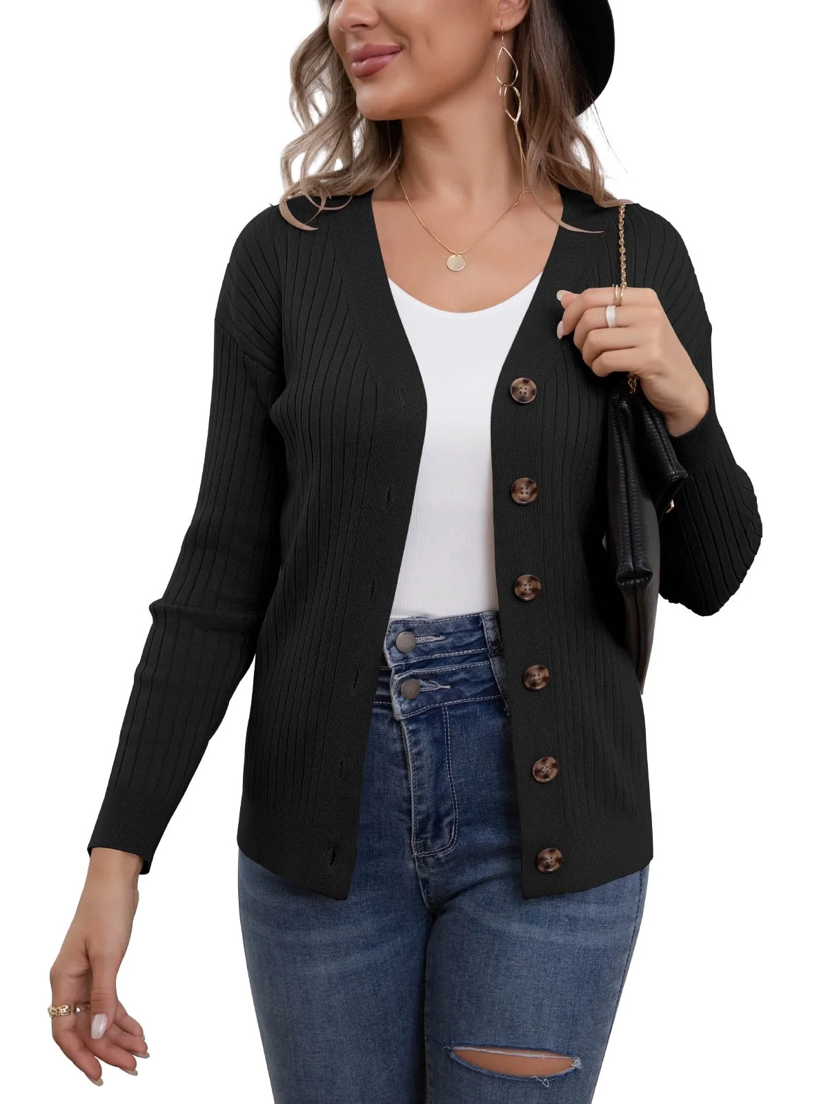 VERABENDI Womens Button Down Cardigan Sweaters Open Front Long Sleeve Lightweight Knit Outwear Co... | Walmart (US)