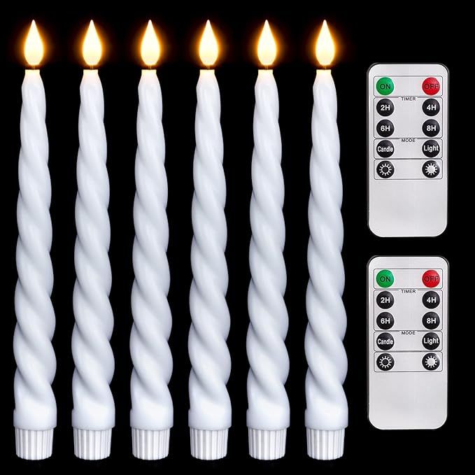 Homemory Spiral Flameless Taper Candles with Remote Timer, 6Pack 9.6 Inches Real Wax LED Taper Ca... | Amazon (US)