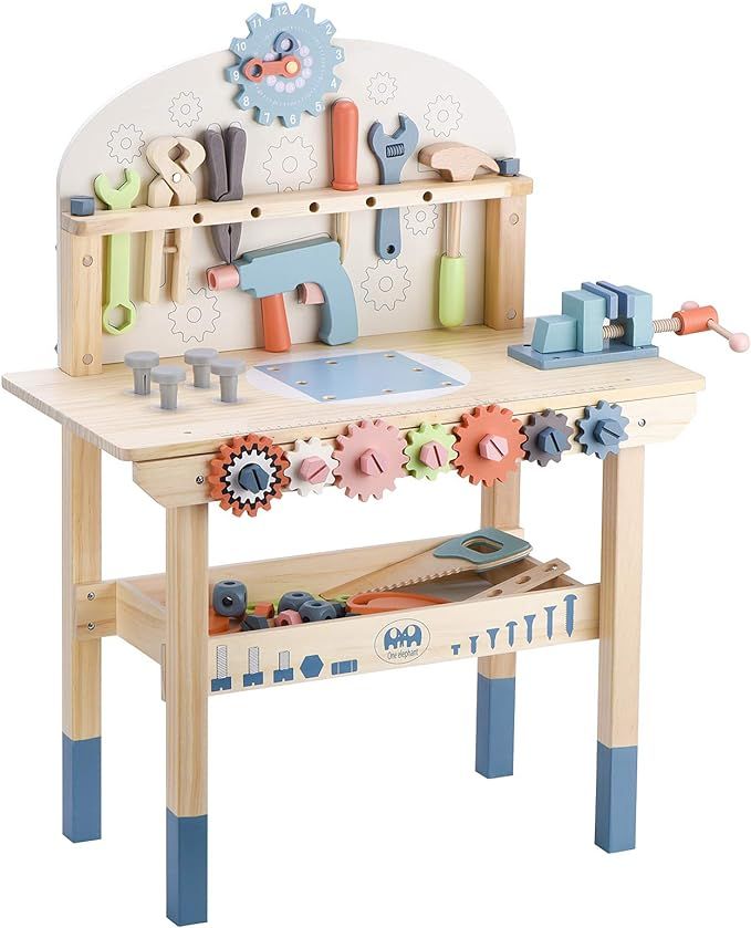 Tool Bench for Kids Toy Play Workbench Wooden Tool Bench Workshop Workbench with Tools Set Wooden... | Amazon (US)