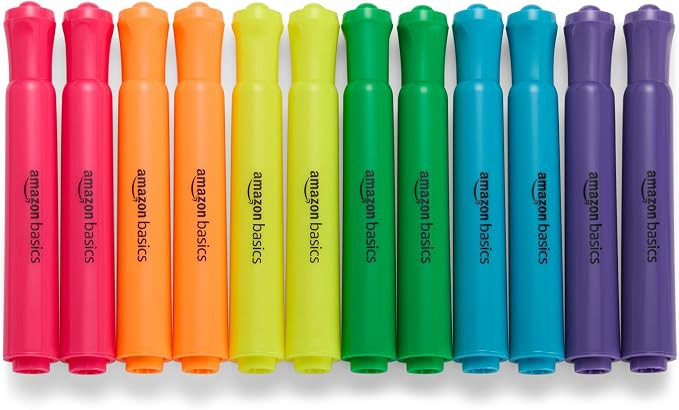 Amazon Basics Tank Style Highlighters, Chisel Tip, Bible Highlighter, Office and School Supplies,... | Amazon (US)