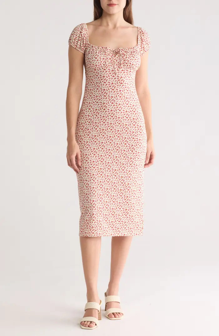 Floral Print Puff Sleeve Midi Dress | Nordstrom Rack