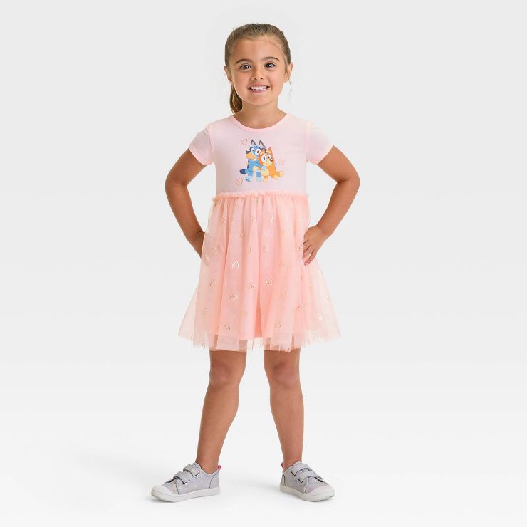 Toddler Girls' Bluey Tulle Printed T-Shirt Dress - Pink | Target