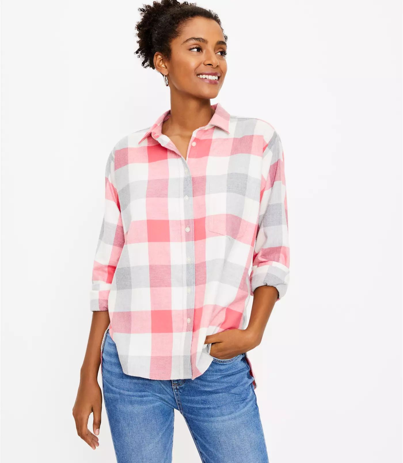 Plaid Cozy Pocket Shirt | LOFT