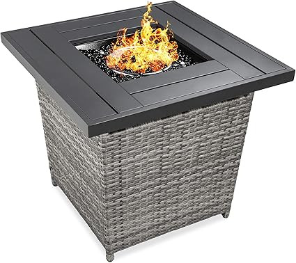 Best Choice Products 28in Gas Fire Pit Table, 50,000 BTU Outdoor Wicker Patio Propane Firepit w/F... | Amazon (US)