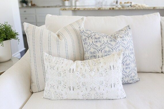 Zuma Collection, Throw Pillows Set, Blue Throw Pillows, Woven Striped Pillow Covers, White Throw ... | Etsy (CAD)