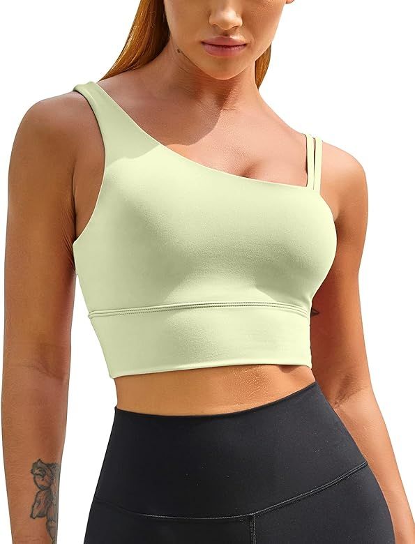 MELYUM Womens One Shoulder Sports Bra Longline Padded Workout Crop Tank Tops Fitness Yoga Asymmetric | Amazon (US)