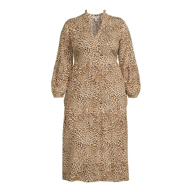 Terra & Sky - Terra & Sky Women's Plus Size Long Sleeve Printed Peasant Midi Dress - Walmart.com | Walmart (US)