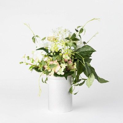 16.5" x 12" Artificial Hydrangea & Clematis in Pot White/Green - Threshold™ designed with Studi... | Target