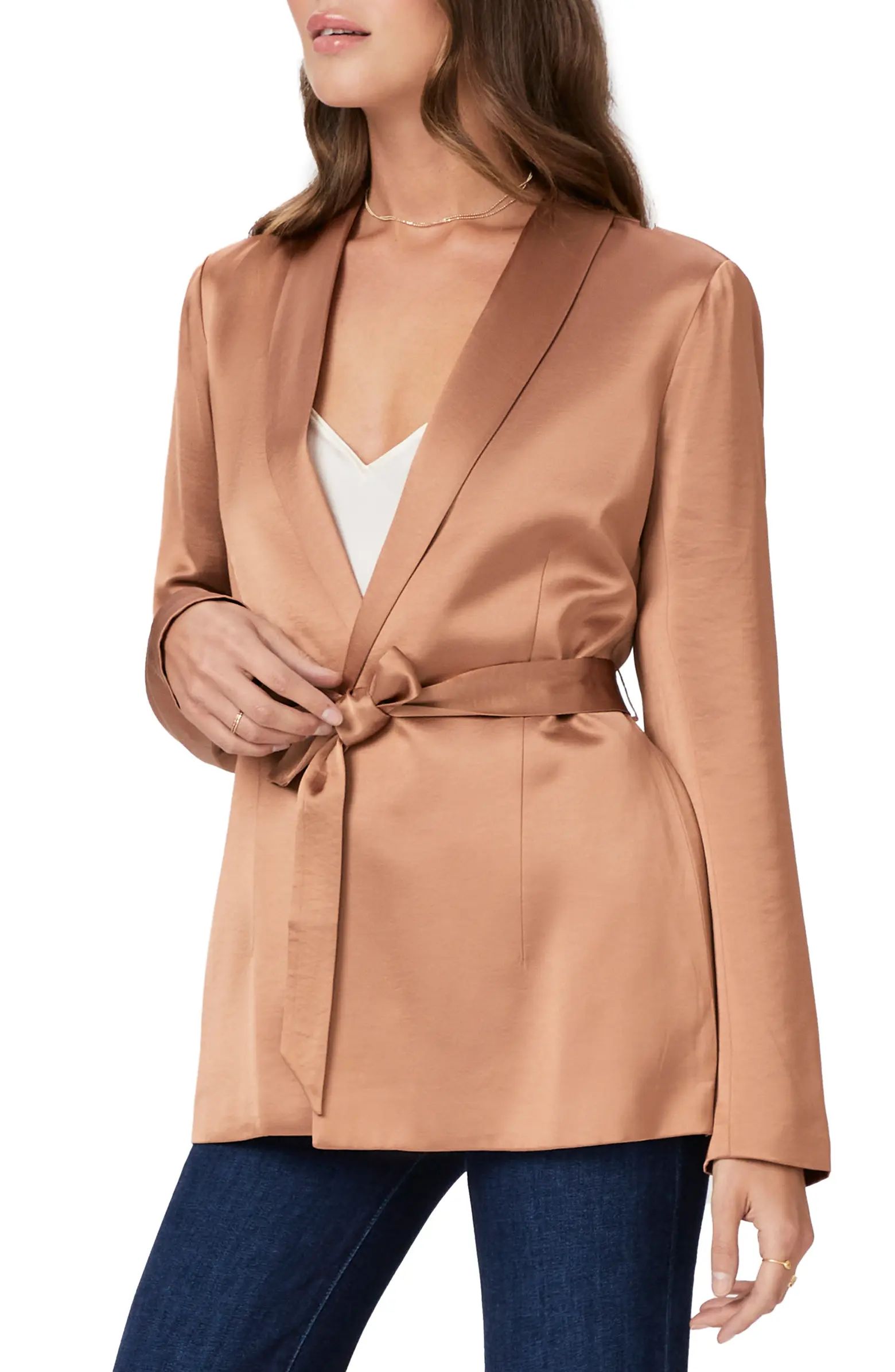 PAIGE Kadisha Tie Belt Wrap Satin Blazer | Nordstrom | Nordstrom