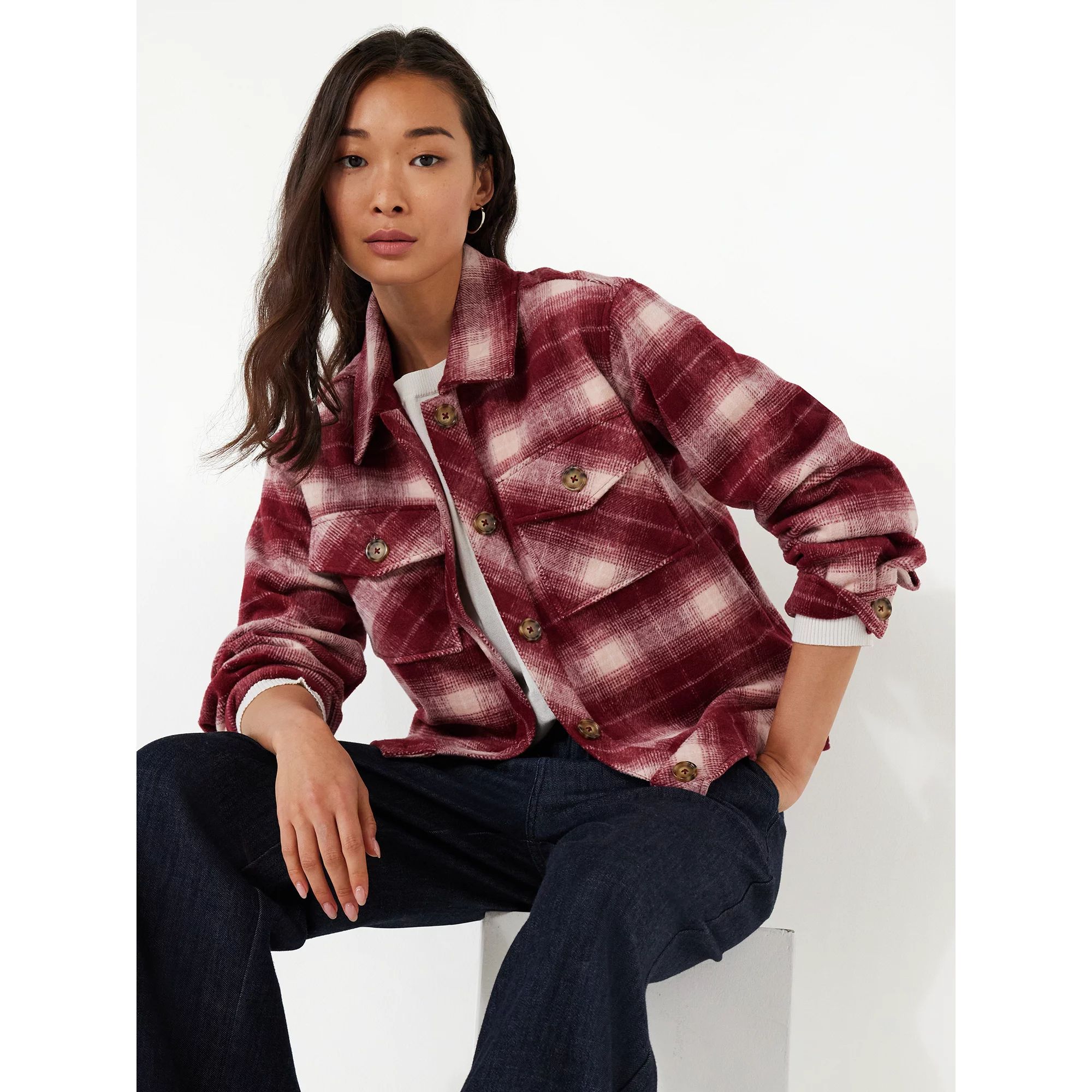 Time and Tru Women's Cropped Plaid Button Down Shacket, Sizes XS-XXXL | Walmart (US)