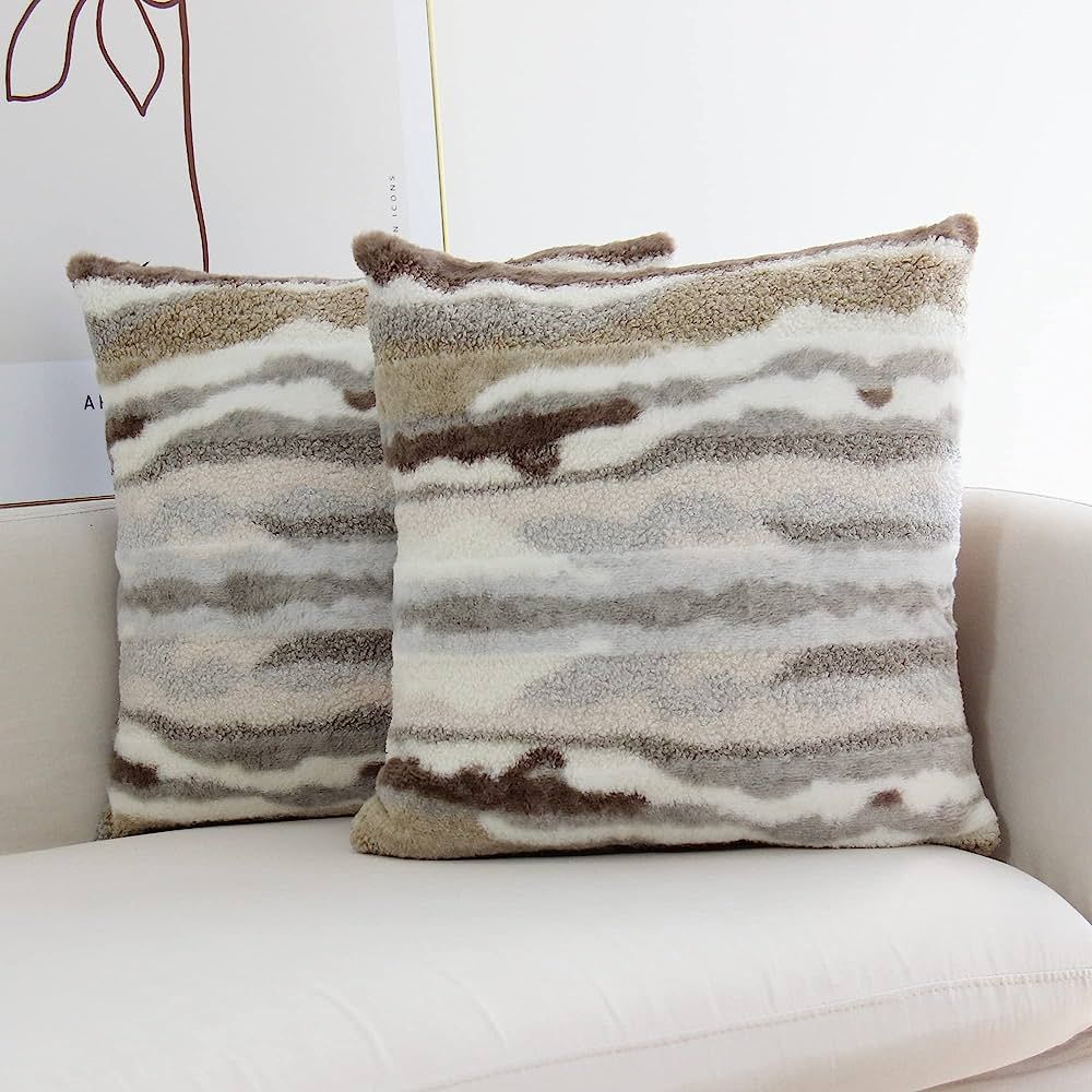 JOJUSIS Plush Short Wool Fluffy Decorative Throw Pillows Covers 20 x 20 Inch Luxury Soft Faux Fur... | Amazon (US)