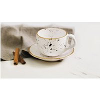 White Speckled Cup | Dalmatian With Saucer Gold Coffee & Speckled Mug Golden Handle Handmade Tea Cup | Etsy (US)