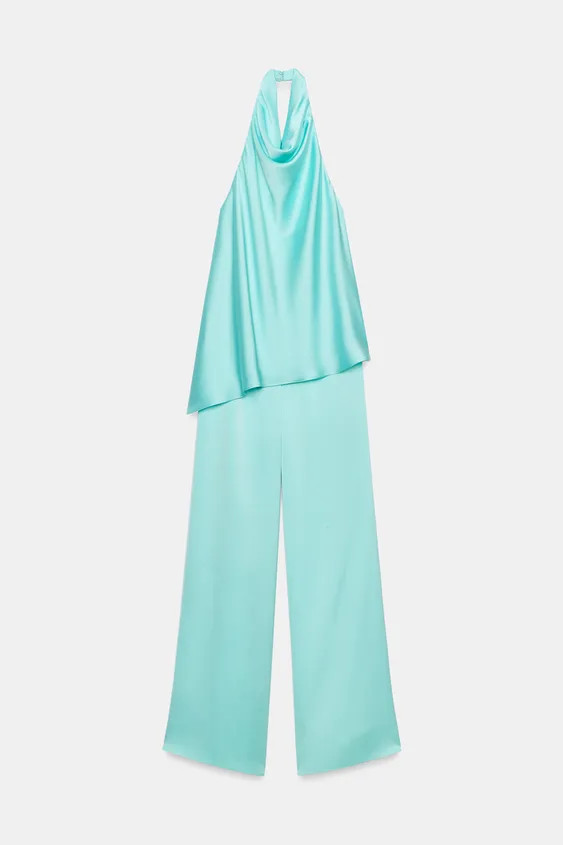 Model height: 177 cmSatin halter-neck jumpsuit featuring an open back. Designed with a double-lay... | Zara UK