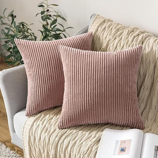 MIULEE Pack of 2 Blush Pink Corduroy Pillow Covers Soft Soild Striped Throw Pillow Covers Set Dec... | Amazon (US)