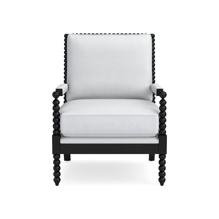 Spindle Chair, Standard Cushion, Brushed Canvas, White, Black Leg | Williams-Sonoma