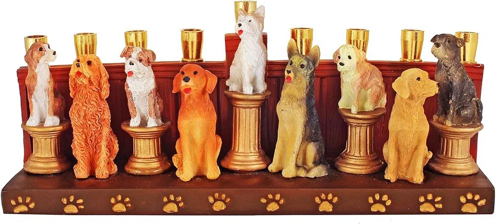 Aviv Judaica Hanukka Dogs and Puppies Themed Menorah Improved Quality Earthenware Candle Holder M... | Amazon (US)