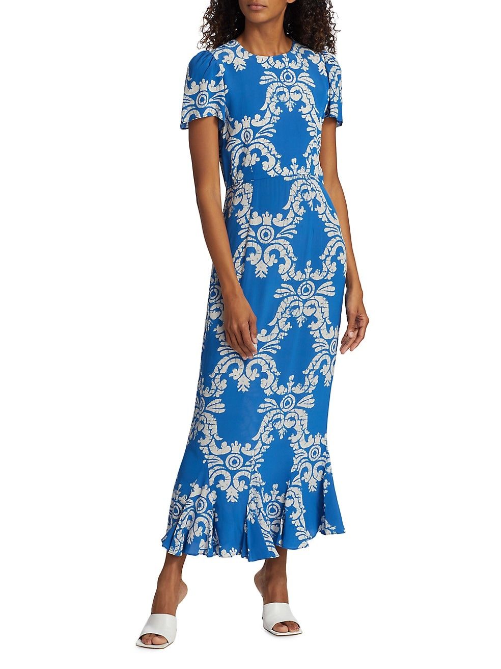 Lulani Damask Fluted Midi-Dress, Formal Wedding Guest Dress, Summer Formal Wedding Guest | Saks Fifth Avenue