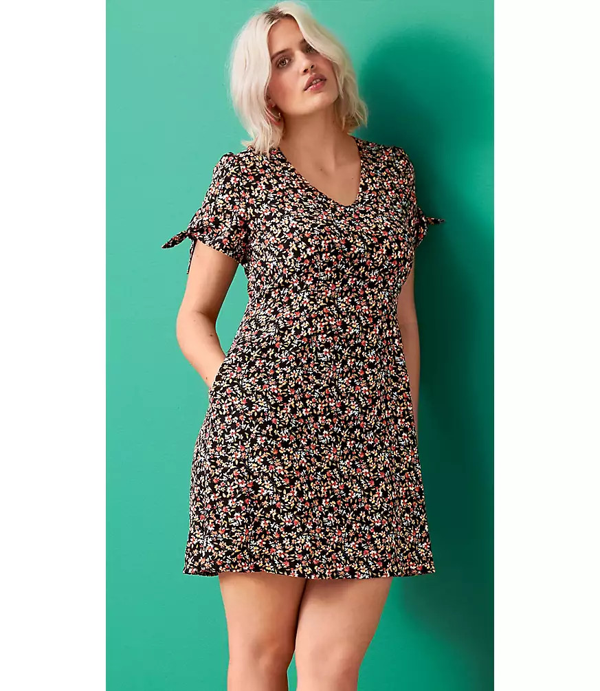 Floral Tie Sleeve Pocket Flare Dress | LOFT | LOFT
