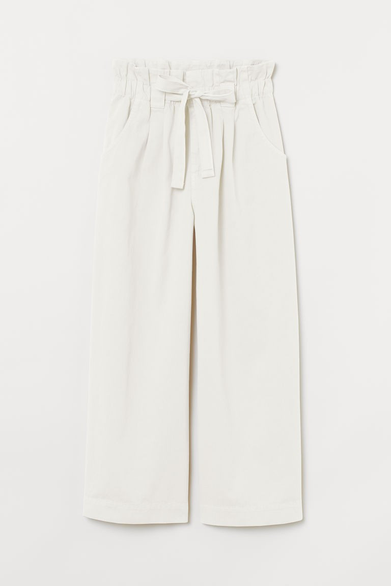 H & M - Twill Paper-bag Pants - White | H&M (US + CA)