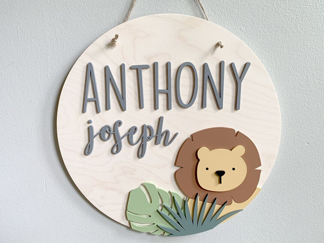 Jungle Lion Nursery Name Sign - Safari Nursery Decor - Monkey Giraffe Elephant Zoo Animal Themed ... | Etsy (US)