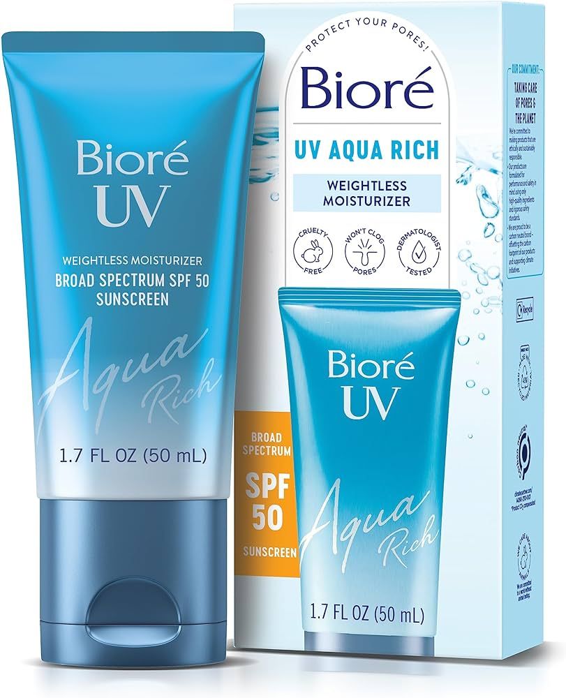 Bioré UV Aqua Rich SPF 50 PA++++ Moisturizing Sunscreen for Face, Oxybenzone & Octinoxate Free, ... | Amazon (US)