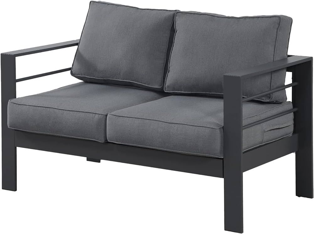 Wisteria Lane Patio Furniture Aluminum Loveseat, All-Weather Outdoor 2 Seats Sofa Couch, Gray Met... | Amazon (US)