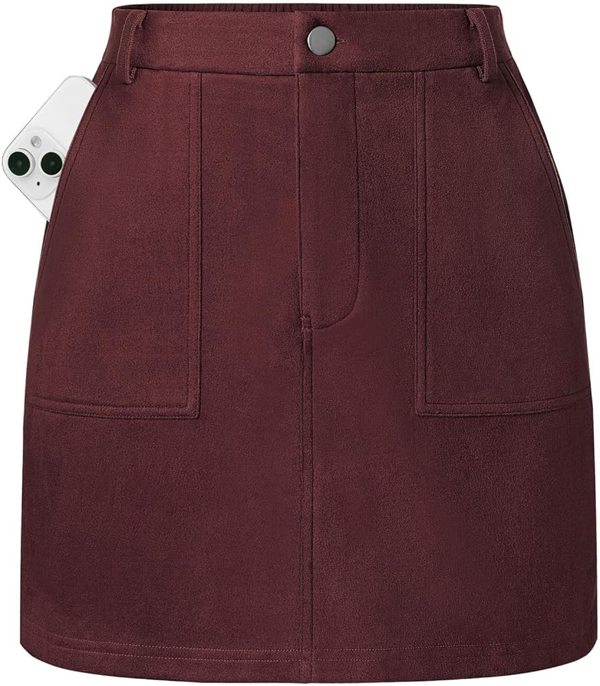 Kate Kasin Women Mini Suede Skirt, High Waisted Pencil Skirt with Pockets, Fall Winter Skirts 202... | Amazon (US)